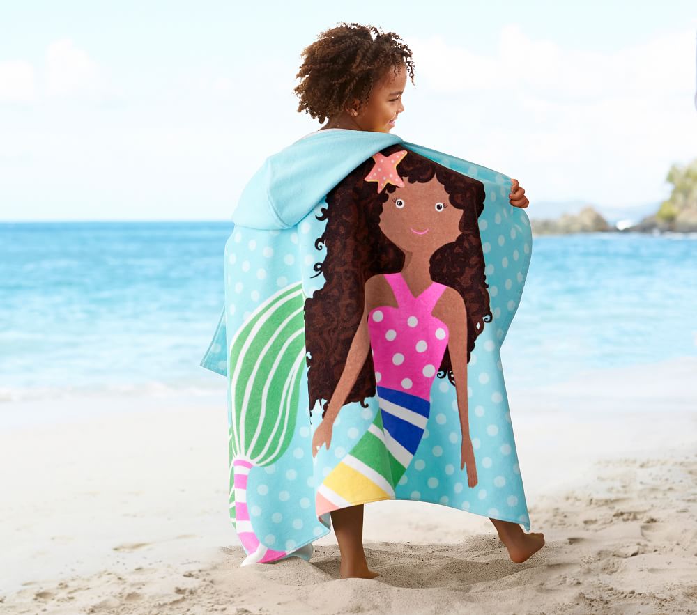 Rainbow Mermaid Kid Beach Hooded Towel